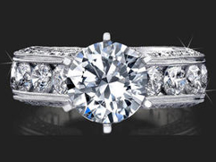 2 Carat Round Diamond Engraved Engagement Ring with Huge Quarter Carat Channel Set Diamonds