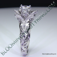 Diamond Embossed Blooming Rose Engagement Ring with Etched Carvings 5