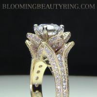 Engagement Ring Sale. Yellow Gold Hand Engraved Flower Ring.