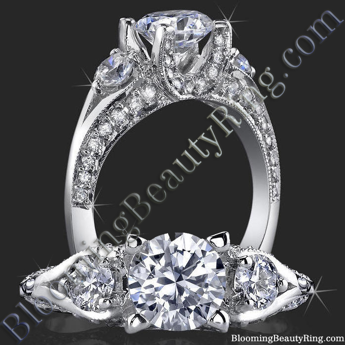 3 Stone Ring / U Shaped Diamond Prong Engagement Ring