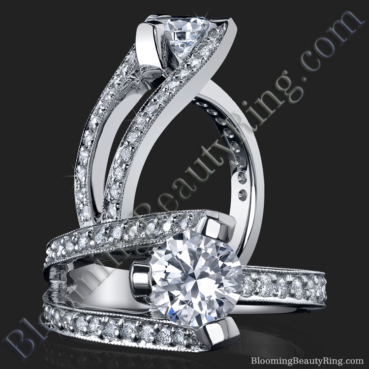 3 Sided Tension Set Split Shank Pave Diamond Engagement Ring - bbr274