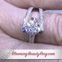 3 Sided Tension Set Split Shank Pave Diamond Engagement Ring On the Finger 1