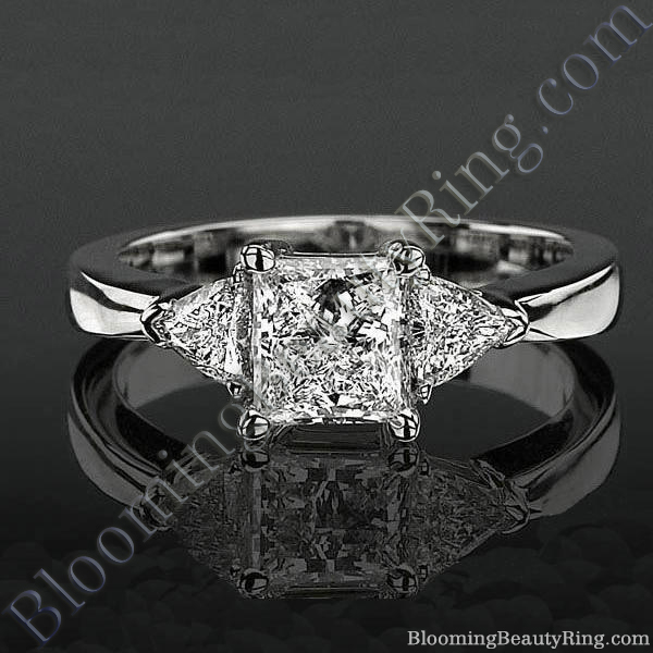 3 stone Beveled Ridge Trillion Cut Tapered Top Diamond Engagement Ring - bbr3056