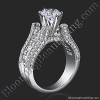 6 Prong Tiffany Style Engagement Ring with Alternating Round and Baguette Diamonds
