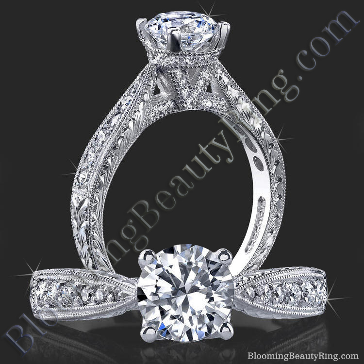 .35 ctw. Artistically Designed Millegrain and Engraved Diamond Engagement Ring