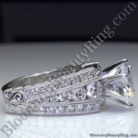 Artisan Etched Trinity Diamond Shank Engagement Ring 2