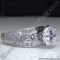 Artisan Etched Trinity Diamond Shank Engagement Ring 3