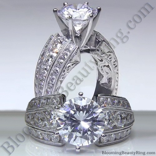 Artisan Etched Trinity Diamond Shank Engagement Ring - bbr505