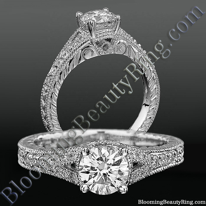Artistic Hand Carved Design Split Shank Diamond Engagement Ring bbrnw3533