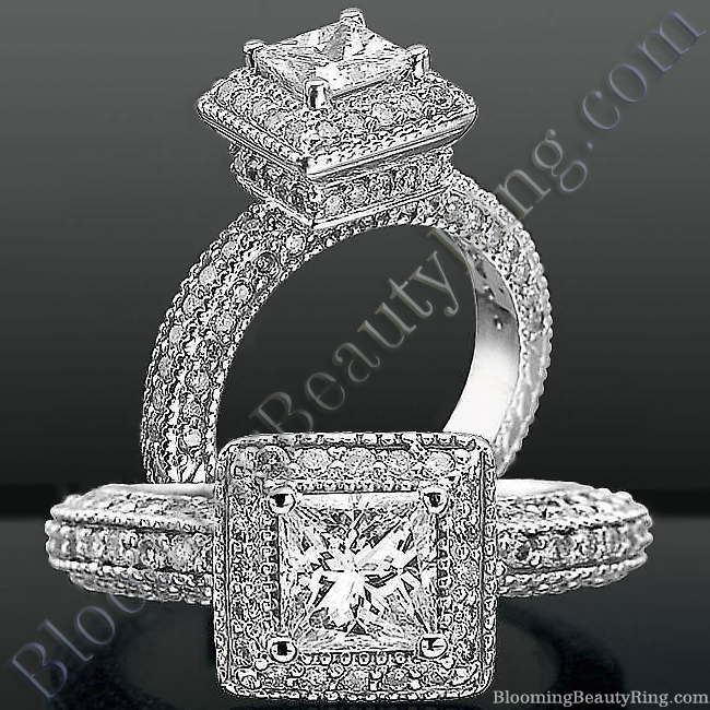 Crown Jewel Podium Halo Diamond Engagement Ring - bbr3299