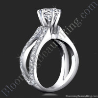 French Cut Designer Band Engagement Ring with Six Prongs Fluted Basket