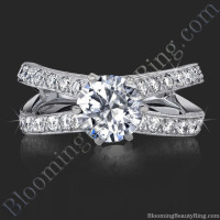 French Cut Designer Engagement Ring with Six Prongs Fluted Basket