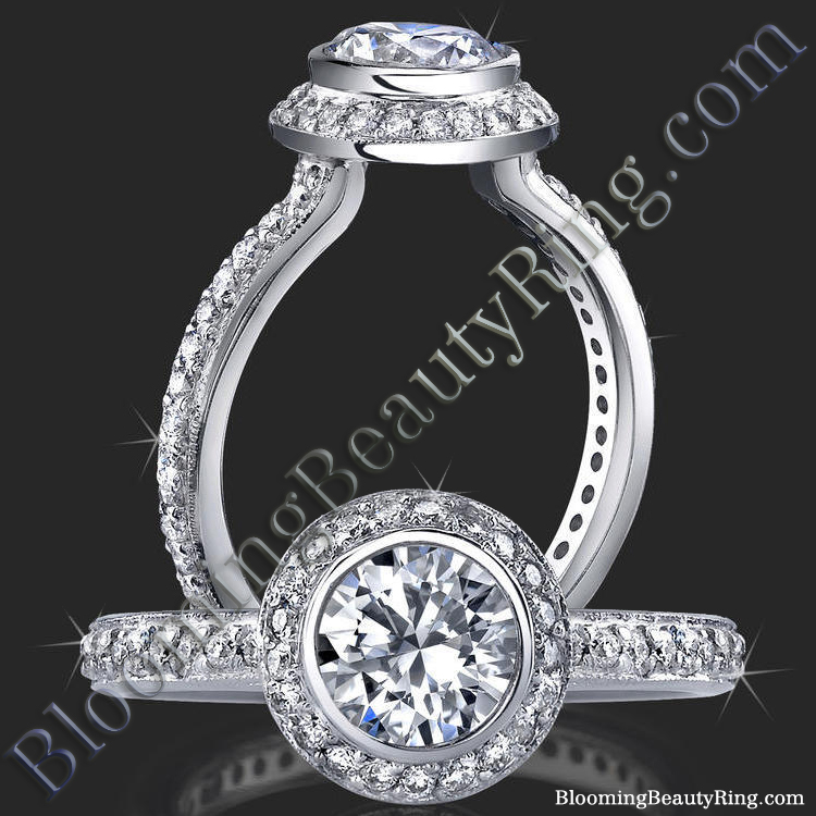 Halo Engagement Ring with Bezel Set Diamond Head and Pave Design – bbr760