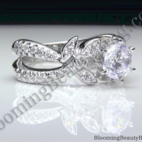 Lotus Split Shank Diamond Flower Engagement Ring