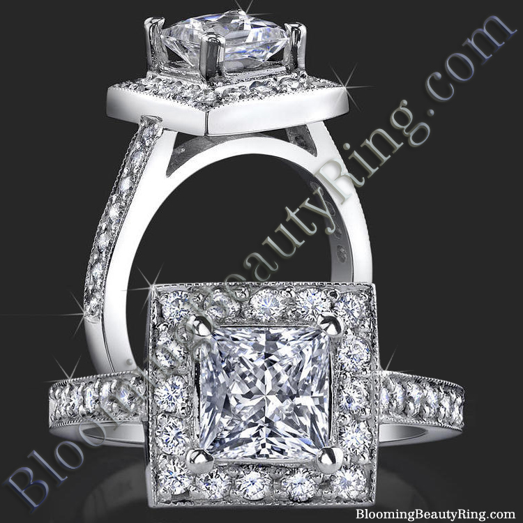 Low Set Princess Cut Diamond Halo Ring with Round Pave Diamonds – bbr399