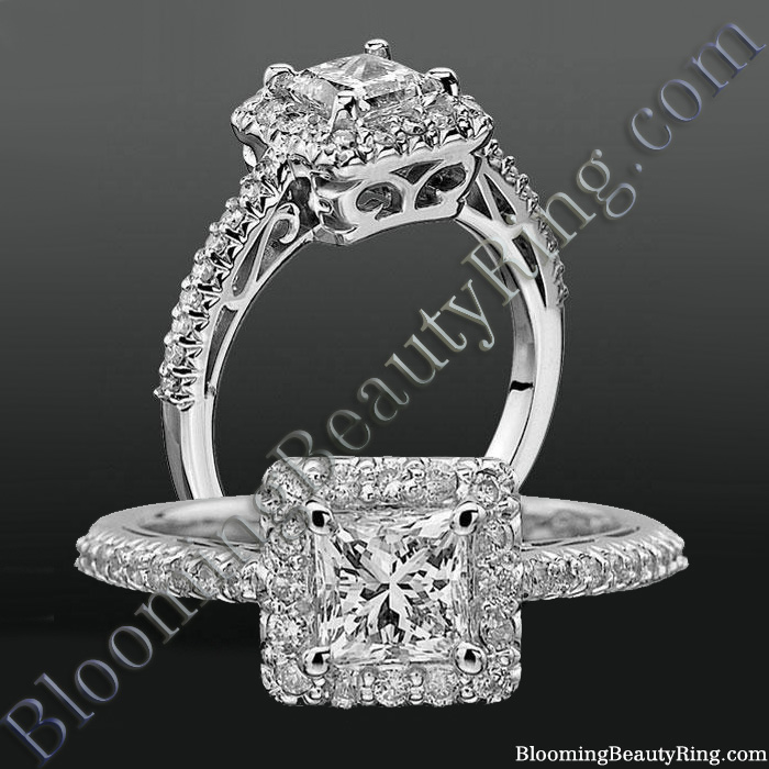 Princess Halo with Shared Pronged Round Diamonds Low Profile Setting – bbrnw6005