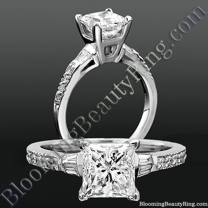 Round Pave and Channel Set Baguette Diamond Engagement Ring bbrnw2210