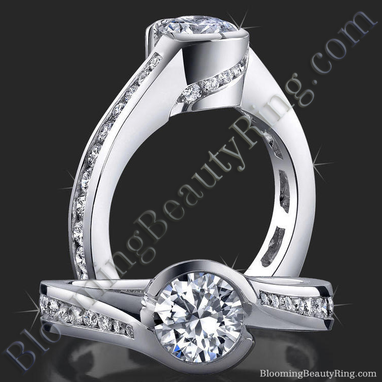 Spiral Wrap Deep Set Pave and Bezel Round Diamond Engagement Ring - bbr433
