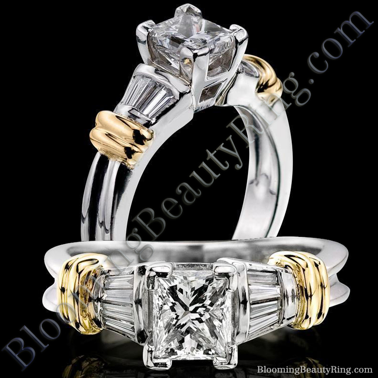Streamlined Band with Ribbons of Gold 4 Prong Engagement Ring - bbrnw8872