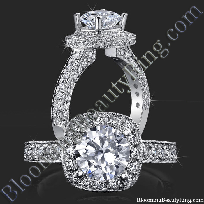 Unique Slant Top Diamond Halo Engagement Ring - bbr441
