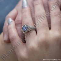 bright blue sapphire rose diamond engagement ring