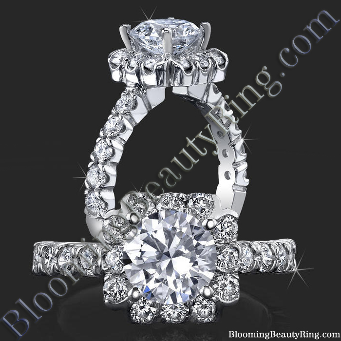 Very Large Diamonds Fully Bloomed Flower Halo Tension Bezel Band
