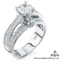 Pave Center Band with Connecting Round Bar Diamond Engagement Ring