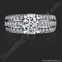 Pave Center Band with Connecting Round Bar Diamond Engagement Ring - bbr6360
