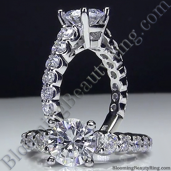 Shared Prong Antique Style Engagement Ring with Large Graduated Diamonds - bbr593