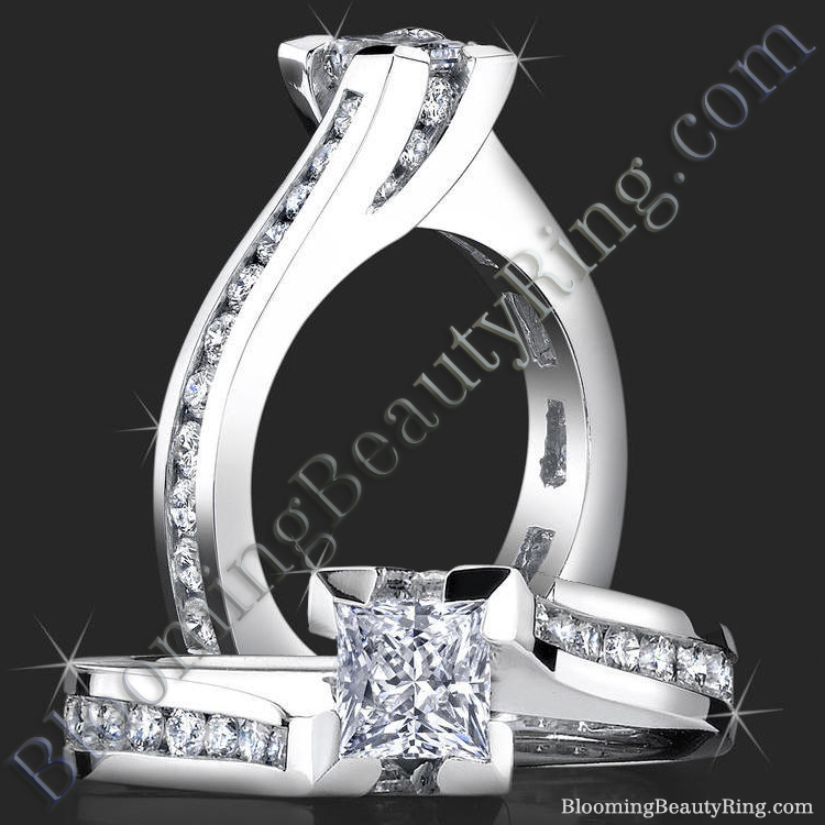 Unique Square Overlap Princess Ring with 28 Round Channel Set Diamonds - bbr432