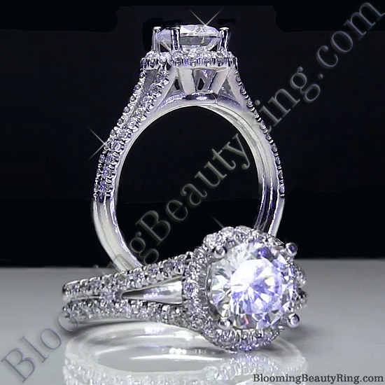 Pave Halo Engagement Ring with Open Bridge Design - bbr496-1