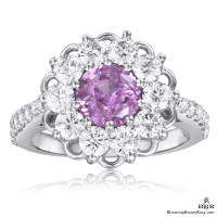 Brilliantly Faceted Round Pink Sapphire and Diamond Open Lace Gemstone Ring