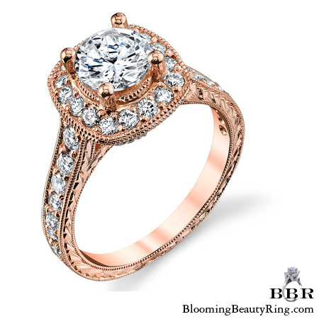 Two Toned White and Rose Gold Diamond Halo Engagement Ring - bbr372-rose