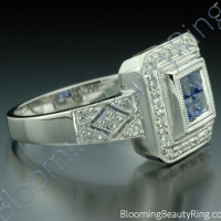 .57 ctw. Diamond and Blue Sapphire Double Square Top Ring - 3