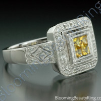 .50 ctw. Princess Yellow Sapphire and Diamond Square Ring - 3