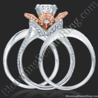 2.38 ctw. Double Band Two Toned White and Rose Gold Flower Ring Set