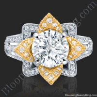 Yellow Gold and White Blooming Flower Ring