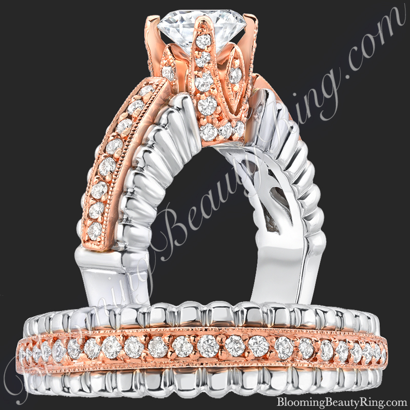.75 ctw. Two Toned White and Rose Gold Unique Diamond Engagement Ring Set