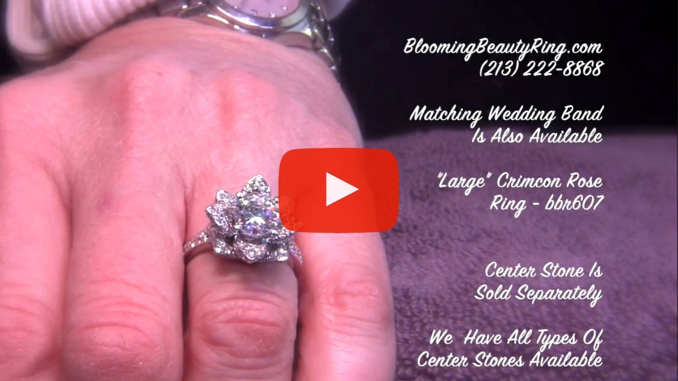 The Large Crimson Rose Flower Diamond Engagement Ring – bbr607 on the finger video