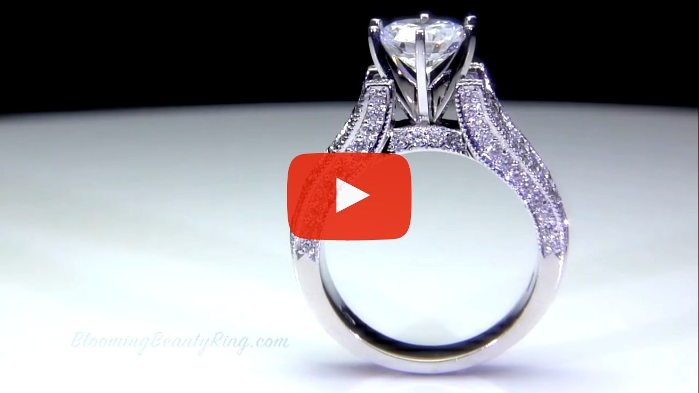 6 Prong Tiffany Style Engagement Ring with Alternating Round and Baguette Diamonds – bbr304 standing up video