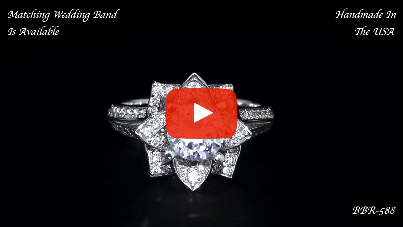Lotus Ring 8 Petal 1.00 ct. Diamond Band Flower Ring – bbr588 laying down video