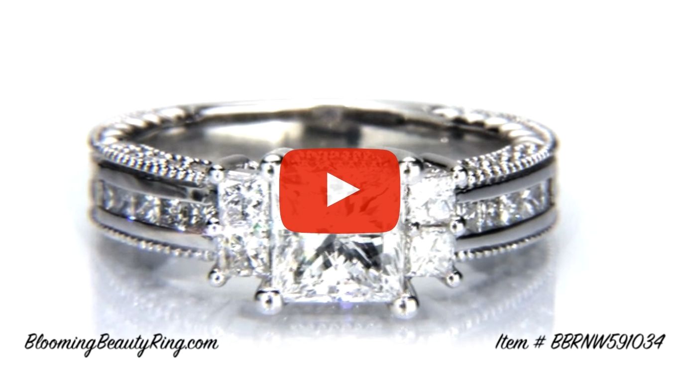Princess Channel Set Beaded Milgrain Hand Carved Diamond Engagement Ring – bbrnw591034 laying down video