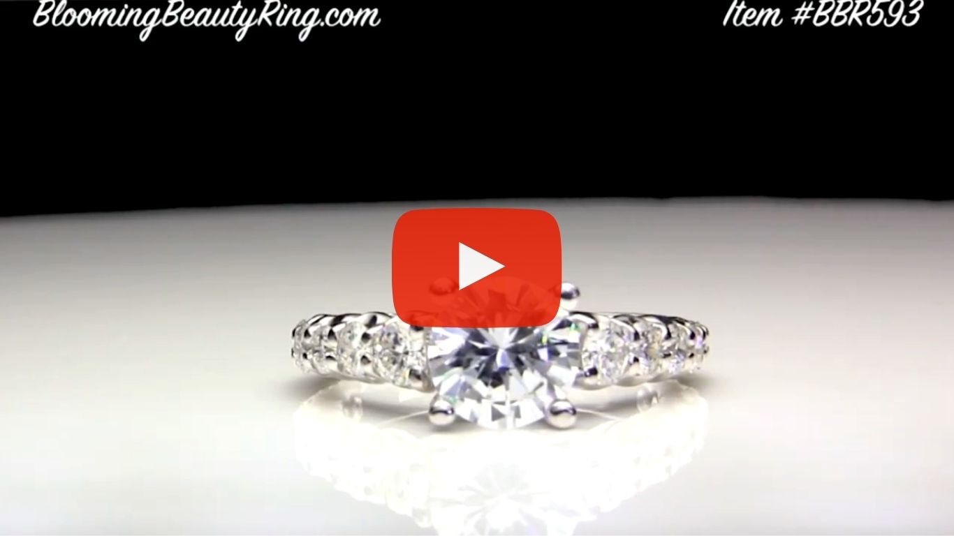 Shared Prong Antique Style Engagement Ring with Large Graduated Diamonds – bbr593 laying down video