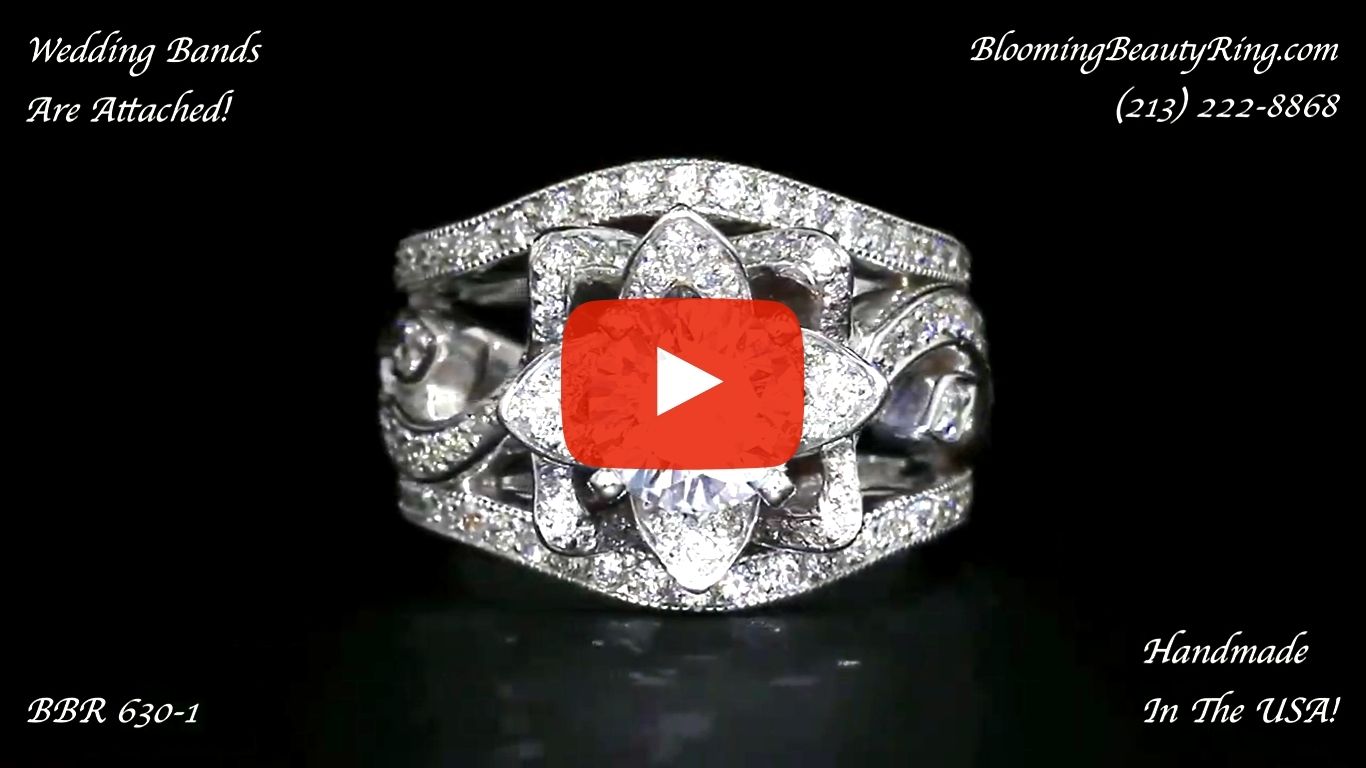 The Original Lotus Swan Double Band Flower Ring Set – bbr630-1 close up laying down video