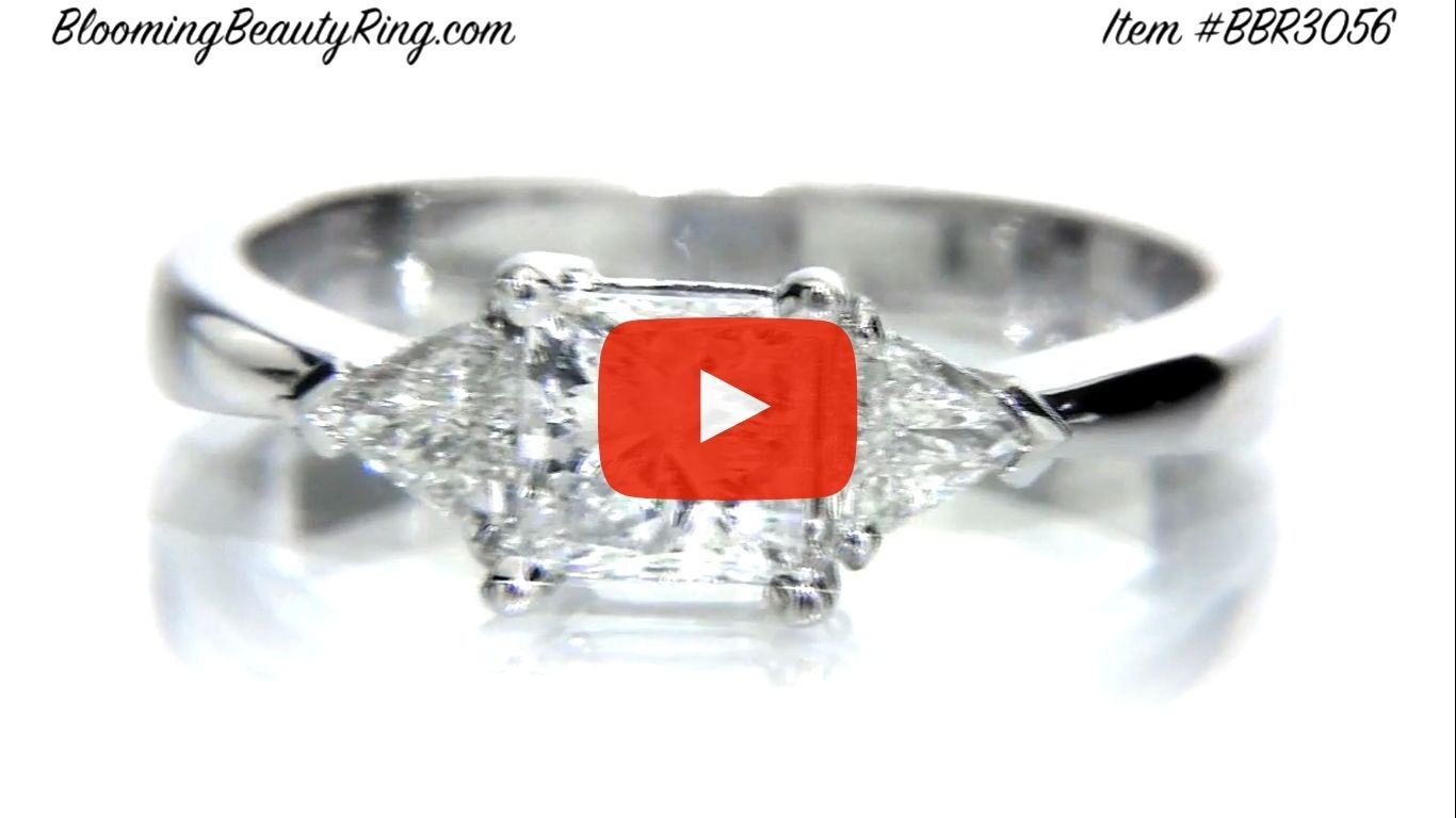 3 stone Beveled Ridge Trillion Cut Tapered Top Diamond Engagement Ring – bbr3056 laying down video