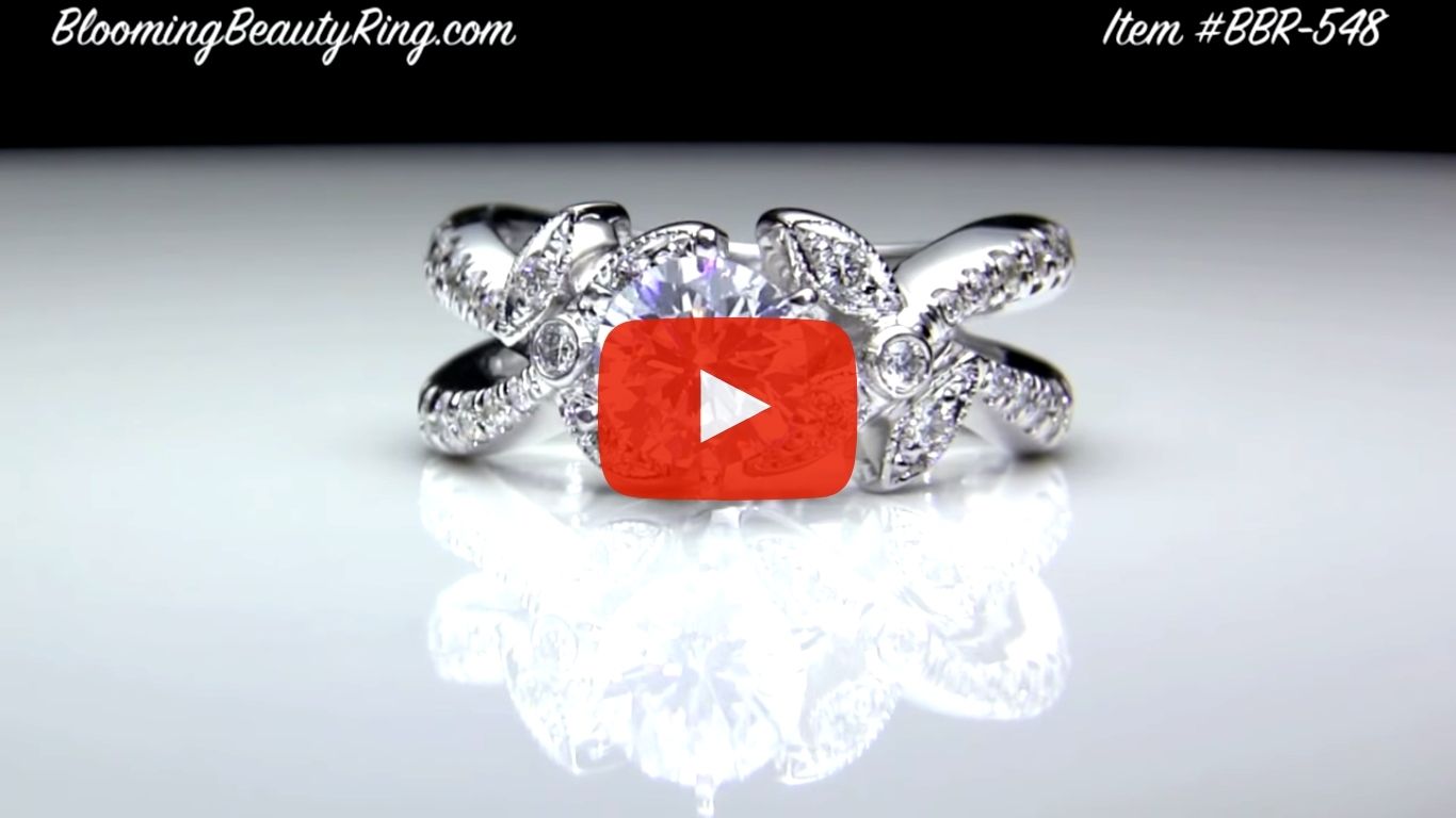Lotus Leafy Split Shank Diamond Flower Engagement Ring laying down video