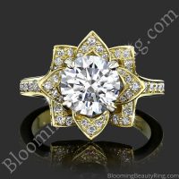 The Large Crimson Rose Flower Diamond Engagement Ring top view