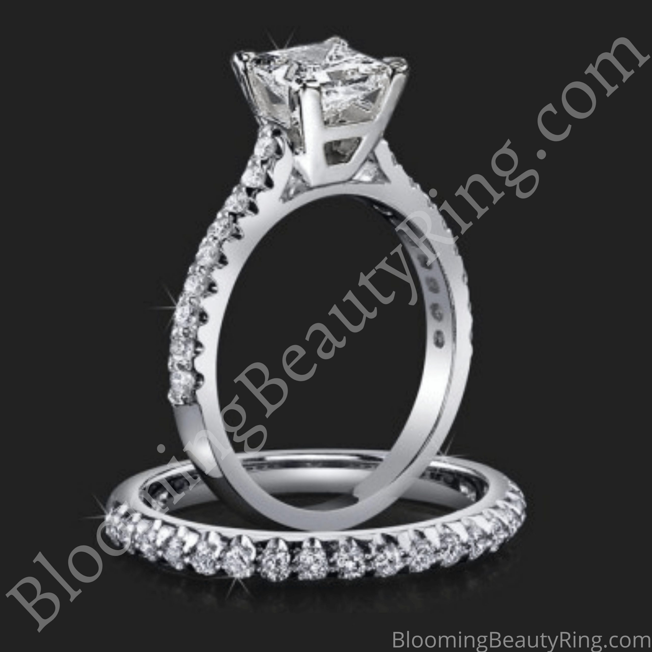 Jewelers Solitaire Princess Diamond Engagement Ring with Matching Wedding Ring