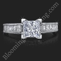 1.50 ctw. Extravagantly Detailed Princess and Millegrain Engagement Ring Setting top view