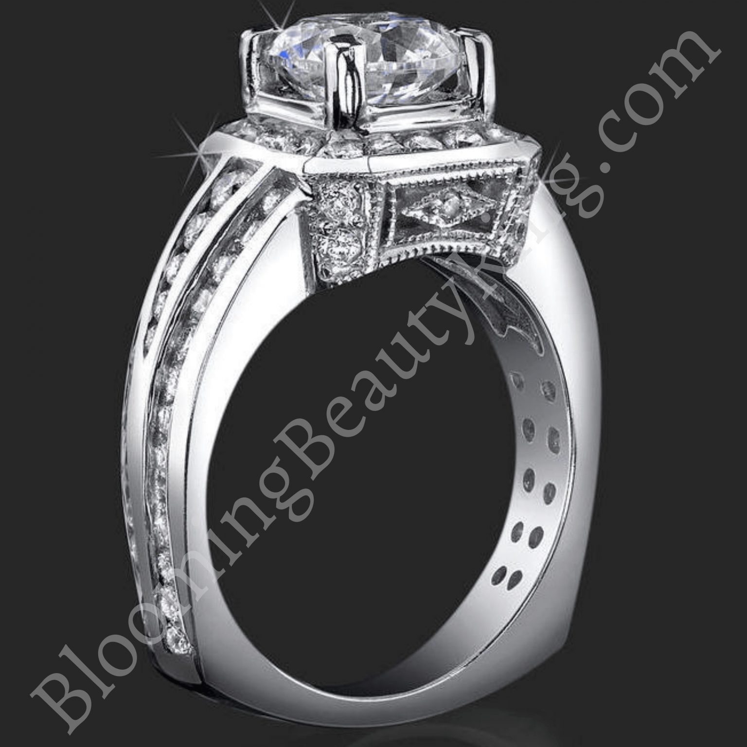 Trio Channel Set Round Diamonds with Artistic European Style Thick Band Halo Head